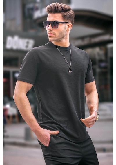Madmext Siyah Regular Fit Basic Erkek Tişört 6069 Siyah