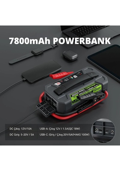 Lokithor J5000pro 12v 5000amp Lifepo4 Akıllı Akü Takviye + Powerbank + Led Lamba