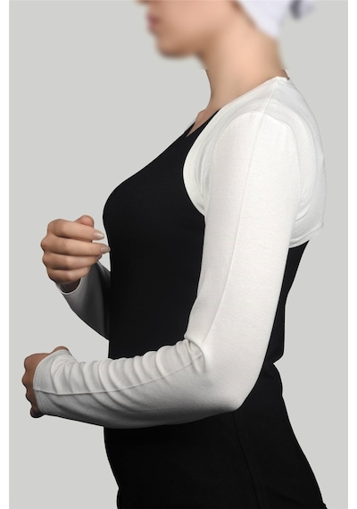 Altobeh Uzun Kollu Kadın Tesettür İçe Giyilen Bolero - Ekru Çok Renkli