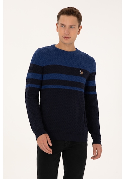 U.S. Polo Assn. Erkek Slim Fit Bisiklet Yaka Lacivert Kazak 50308460-VR033