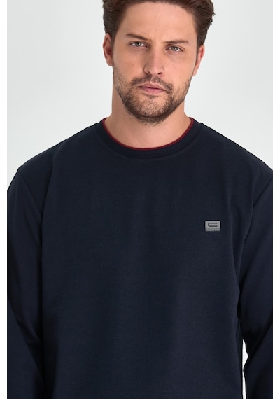 MMetalic Erkek Lacivert Çift Bisiklet Yaka Baskı Detaylı Standart Rahat Kesim Sweatshirt Lacivert