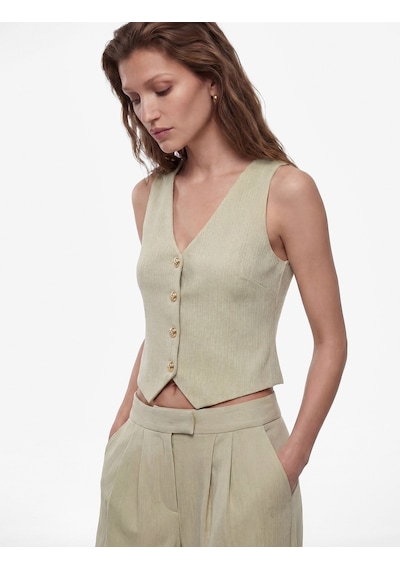 Koton Bürümcük Kumaş Slim Fit V Yaka Düğmeli Yelek Ada Çayı 6sak30016uk Açık Yeşil