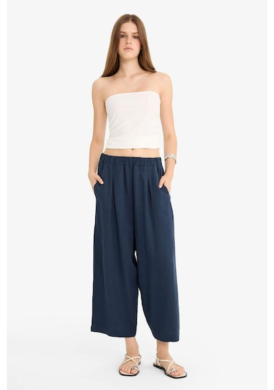 Defacto Balloon Fit Çift Cepli Normal Bel Crop Keten Karışımlı Pantolon F9960ax25aunv207 Lacivert