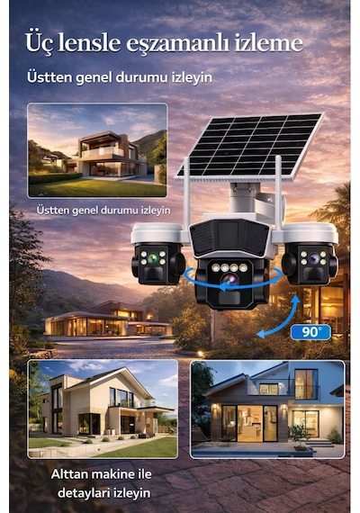 Rx95g Solar Güvenlik Kamerası Türkçe 4g Sim Kartlı Ptz Hareketli Gece Görüşlü Güneş Panelli Kamera