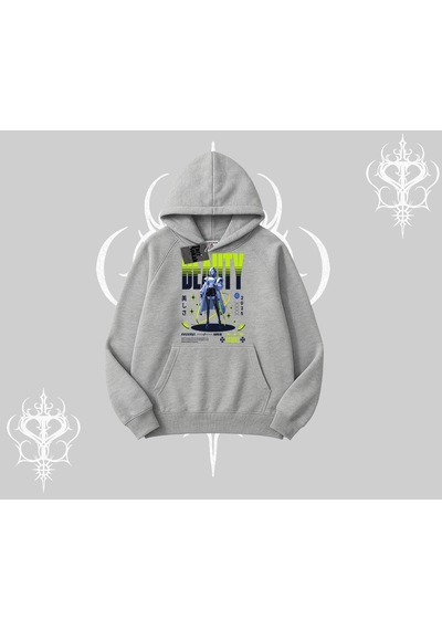 Startmore Kapşonlu Sweatshirt Anime Unity Neon Detaylı Grafik Baskılı Gri