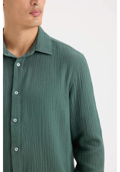 DeFacto %100 Pamuk Regular Fit Polo Yaka Müslin Uzun Kollu Gömlek W7832AZ25SPGN1259 DeFacto %100 Pamuk Regular Fit Polo Yaka Müslin Uzun Kollu Gömlek W7832AZ25SPGN1259