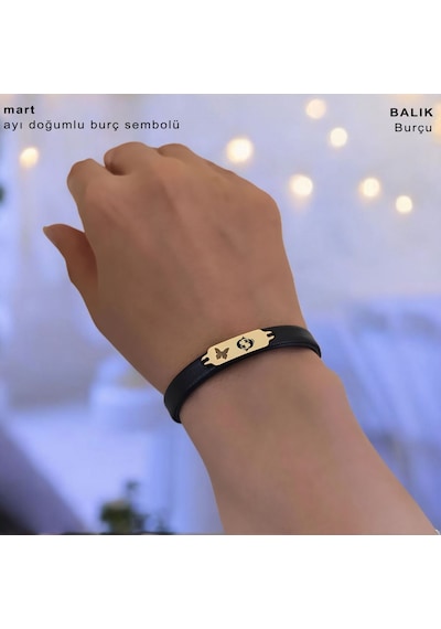 Archin Balık Burçlarına Özel Siyah Derili Kelebek Motifli 14 Ayar Altın Plakalı Hediye Bileklik-646burç Balık Archin Balık Burçlarına Özel Siyah Derili Kelebek Motifli 14 Ayar Altın Plakalı Hediye Bileklik-646burç Balık