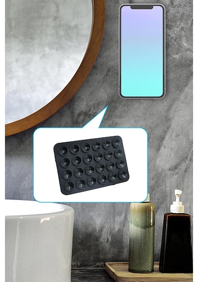 Araç İçi Mutfak Banyo Tel Tutucu Kendinden Yapışkanlı Vantuzlu Telefon Tutucu Siyah Siyah