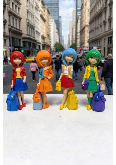 4 Adet Modern Çantalı Kızlar Taş Boyama Seti 13 Cm Boy / Anne, Çocuk, Yetişkin Etkinlik