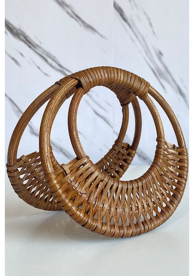 Vollen Yarn Doğal Bambu Çanta Bursu 16cm Çapında Kahve