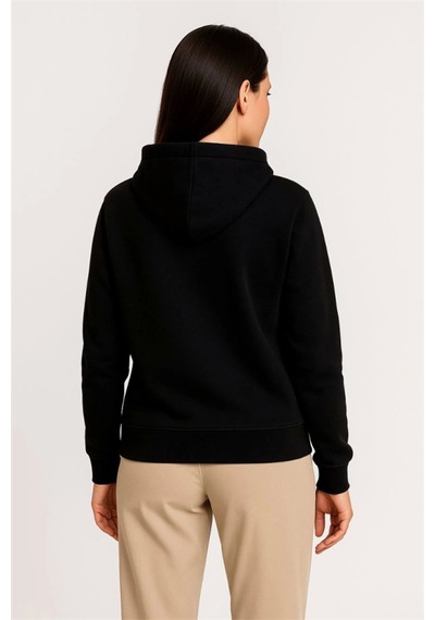 Alemdarshop Üç İplik Kapüşonlu Tam Fermuarlı Kanguru Çepli Sweatshirt Hoodie - Siyah