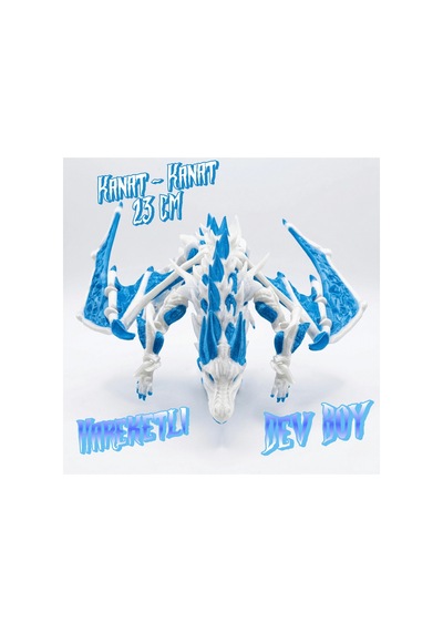 Atatug Dev Boy İpeksi Royal Mavi Ve Beyaz Kanatlı Ejderha Figürü - 23x23 Cm 3d Baskı Hediye