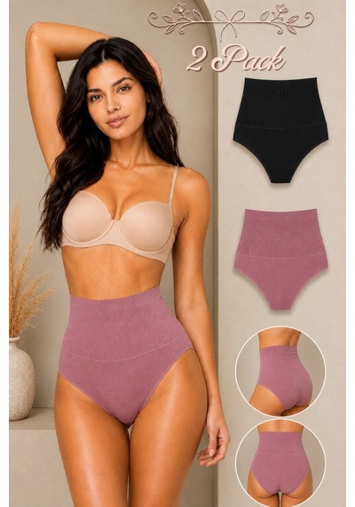 Fit Women Kadın Yüksek Bel Esnek 2 Li Külot Siyah-gülkurusu
