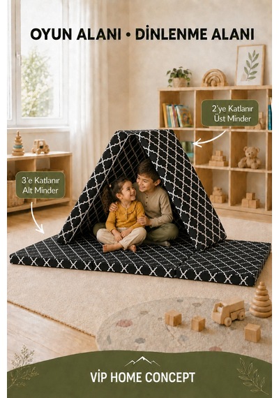 2'li Katlanabilir Çocuk Oyun Minderi ve Yer Yatağı Seti 70x180 + 70x120 CM 6 CM - Karaçatı