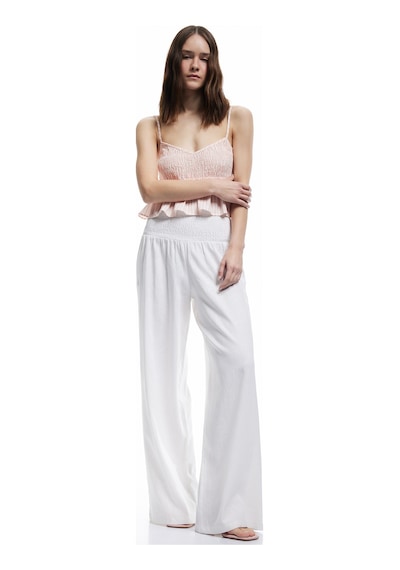 Koton Beli Gipeli Rahat Kalıp Keten Karışımlı Geniş Paça Pantolon Beyaz 5sal40133ıw Beyaz
