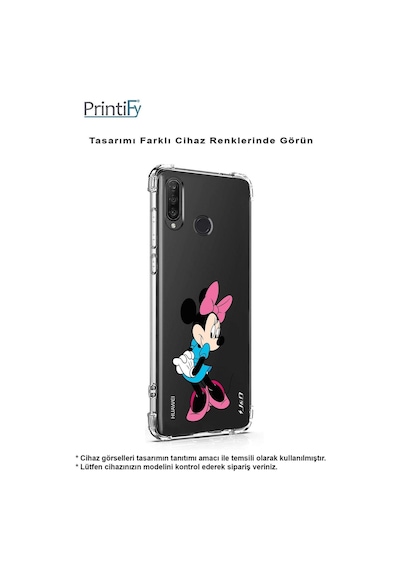 Huawei Y7 2019 Köşe Korumalı Antişok Kapak Minnie Mouse Tasarımlı Şeffaf Kılıf