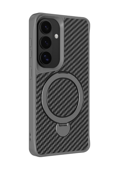 Teleplus Samsung Galaxy Uyumlu  S26 Plus Kılıf Karbon Fiber Magsafeli 360 Dönerli Standlı Alp Kapak Gri