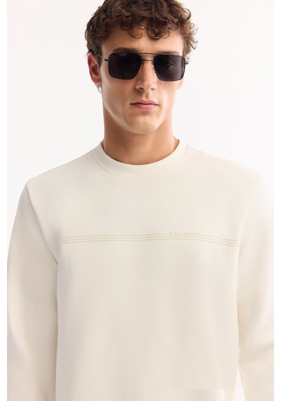 Avva Erkek Ekru Bisiklet Yaka Pamuklu Bi-stretch Baskılı Regular Fit Sweatshirt A52y1325
