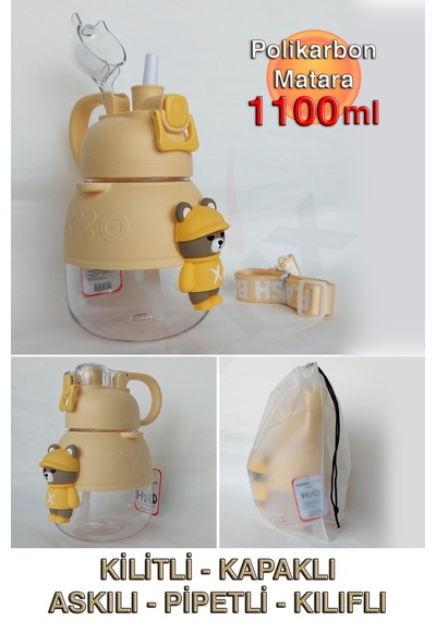 Polikarbon Figürlü Matara - 1100ml Sarı