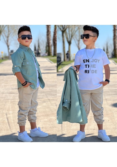 Modavals Cep Ve Kol Detaylı Düğmeli Ceket Baskılı Tişört Ve Kargo Pantolon 3 Parça Erkek Çocuk Takım-589274601 Yeşil Modavals Cep Ve Kol Detaylı Düğmeli Ceket Baskılı Tişört Ve Kargo Pantolon 3 Parça Erkek Çocuk Takım-589274601 Yeşil