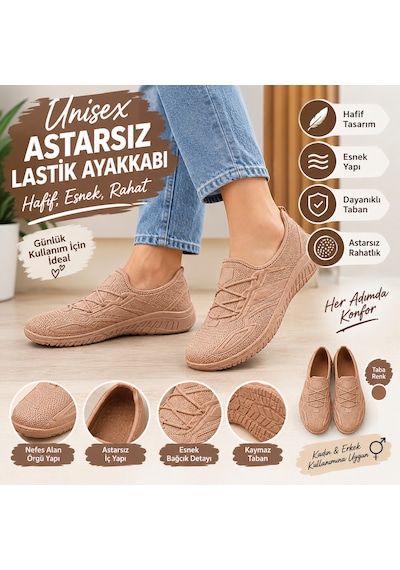 Astarsız Lastik Ayakkabı Hafif Esnek Rahat Günlük Ayakkabı Sarı