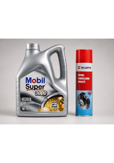 Mobil Süper 3000 0W-20 Tam Sentetik Motor Yağı 4 L + Würth Balata Spreyi 500 ML