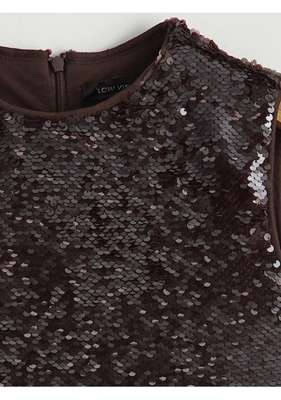 Lcw Vision Bordo Bisiklet Yaka Pul Payetli Mini Elbise