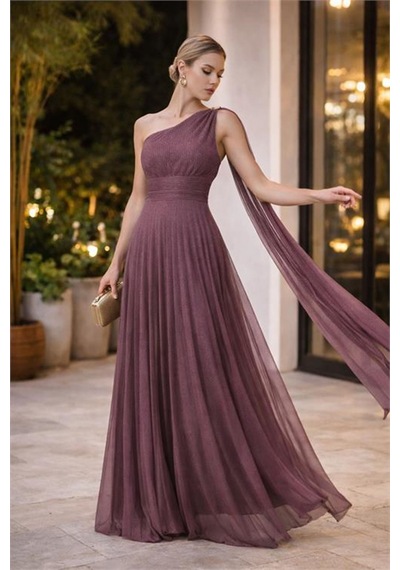 Neşeli Butik Kadın Gül Kurusu Tek Omuz Pilise Detaylı Simli Tül Kumaş Abiye Elbise Nbswll16 Neşeli Butik Kadın Gül Kurusu Tek Omuz Pilise Detaylı Simli Tül Kumaş Abiye Elbise Nbswll16