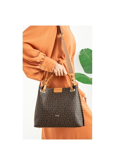Just Polo Kadın Gofraj Monogram Desenli Mıknatıslı Çıtçıt Kapama El Ve Omuz Çantası Mh4031mh Krem Bej 85303301