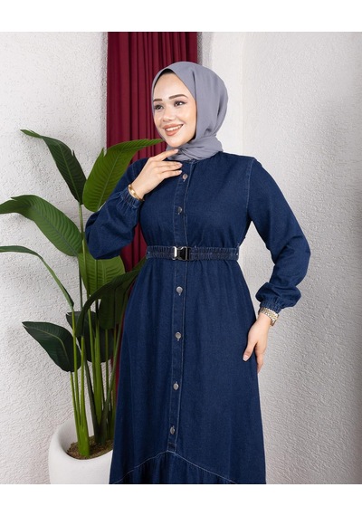Hb Harma Time Butik Kadın Düğmeli Kuşaklı Denim Koyu Kot Mavi Elbise Koyu Mavi Hb Harma Time Butik Kadın Düğmeli Kuşaklı Denim Koyu Kot Mavi Elbise Koyu Mavi