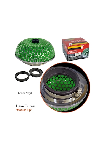 Carub BR4686320 Tuning Mantar Hava Filtresi 2 Aparatlı Krom-Yeşil