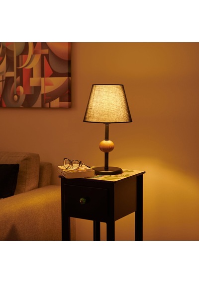 Safirr Light Ahşap Detaylı Metal Abajur - Siyah - 43x25x25 Cm Çok Renkli
