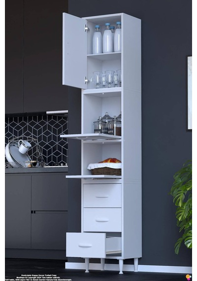 Ekin 45 Cm 3 Çekmeceli Bakliyat Dolabı Çok Amaçlı Mutfak Kiler Banyo Organizer Çocuk Odası Dolabı Beyaz