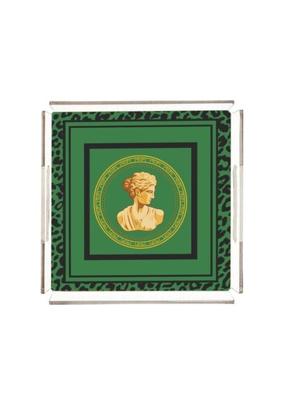 Yeşil Büst Detaylı Pleksi Tepsi - 25x25cm