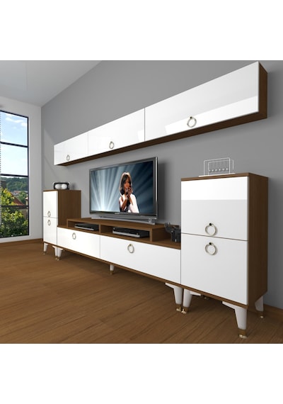Decoraktiv Ekoflex 9 Mdf Gold Tv Ünitesi Tv Sehpası - Ceviz Beyaz Ahşap - Beyaz