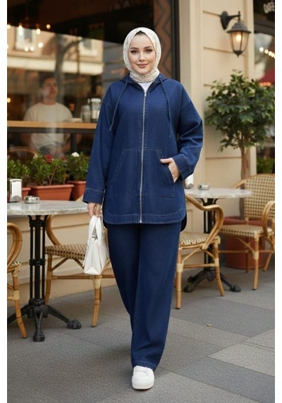 Hb Harma Time Butik Kadın Kapüşonlu Cepli Koyu Kot Mavi Tunik Pantolon Takım Koyu Mavi Koyu Mavi Hb Harma Time Butik Kadın Kapüşonlu Cepli Koyu Kot Mavi Tunik Pantolon Takım Koyu Mavi Koyu Mavi
