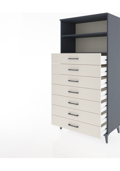 Hyperion Dolap 2 Raflı 7 Çekmeceli 88x44x182 Antrasit-aytaşı Antrasit