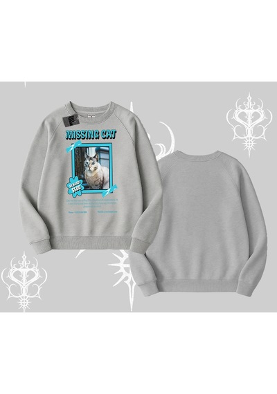 Startmore Missing Cat Baskılı Biskilet Sweatshirt Gri
