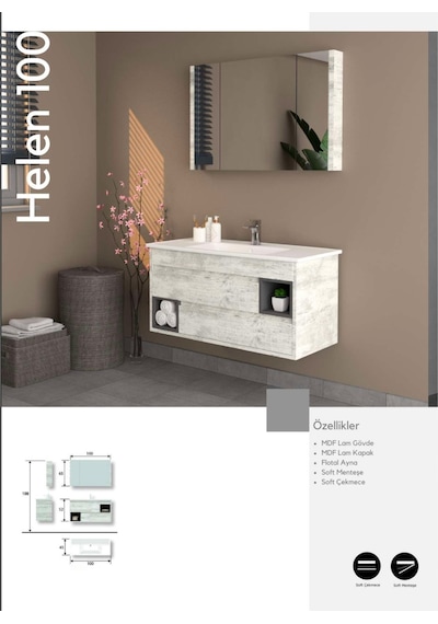 Evros Helen 100 Cm Banyo Dolabı Beyaz