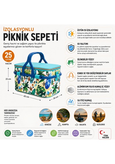 25 Lt Piknik Sepeti 1308 Picnic Bag -362 Karışık/Çok Renkli