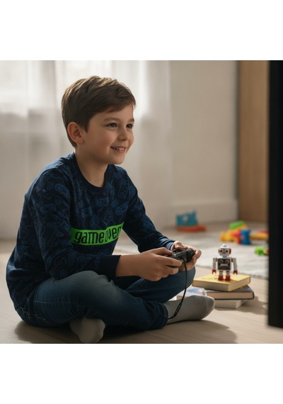 Bonbon Erkek Çocuk Pamuklu Baskılı Lacivert Renk Uzun Kollu Tshirt Cb1042