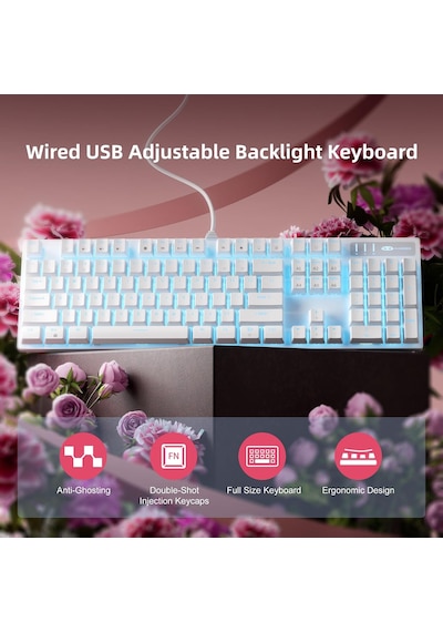 Mekanik Oyun Klavyesi, Kablolu Usb Ayarlanabilir Arka Işık Klavyesi, Yeni Mekanik Fırtına%100 Anti-gölgelenme Klavye Windows Pc/mac Oyunları İçin Mavi Anahtarlı Beyaz
