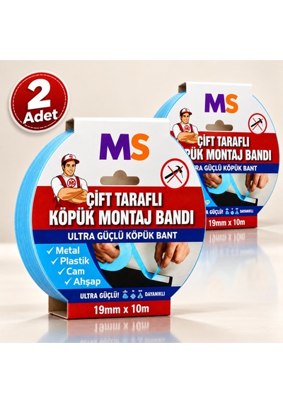 2 Adet Ultra Güçlü Çift Taraflı Köpük Montaj Bandı 19 Mm X 10 Mt Metal Plastik Cam Bantı Bantları