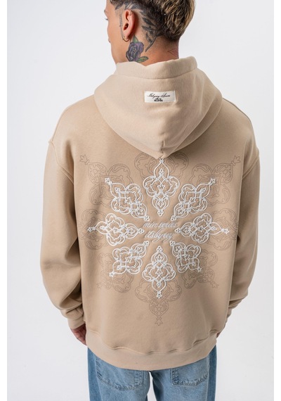 Respire Erkek Itsbyzey Nakışlı Kapüşonlu Oversize Hoodie Bej