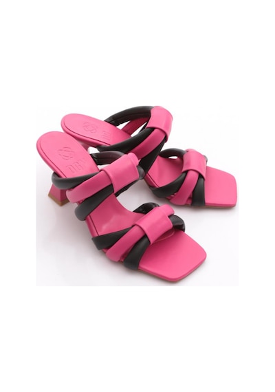 Dgn 5045 Kadin Sirali Bantli Kadeh Topuklu Terlik Siyah Fuşya