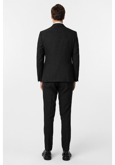 Süvari Siyah Slim Fit Desenli Sivri Yaka 6 Drop Yelekli Klasik Takım Elbise Siyah