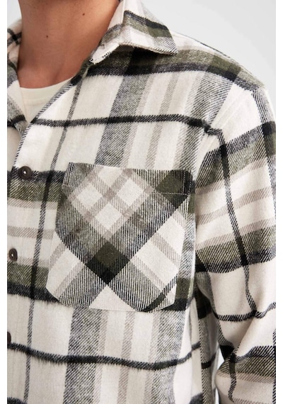 DeFacto Regular Fit Normal Kesim Kareli Oduncu Flanel Uzun Kollu Gömlek D1659AX24AUKH206 Haki