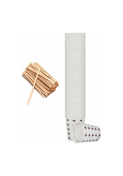 Pratik İkram Seti - 50 Adet Karton Bardak 7 Oz + 50 Adet Ahşap Karıştırıcı Çok Renkli
