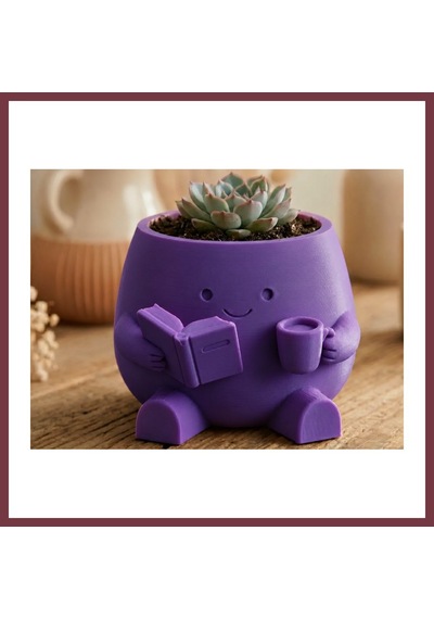 Storeşahin 3d Baskı Kitap Okuyan Saksı - Kupa Tutan Sevimli Saksı-mor Shn0720