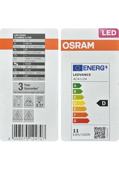 10 Adet Ledvance 11w Sarı Işık 2700k E27 Duylu Kalın Duy Filament Led Ampul